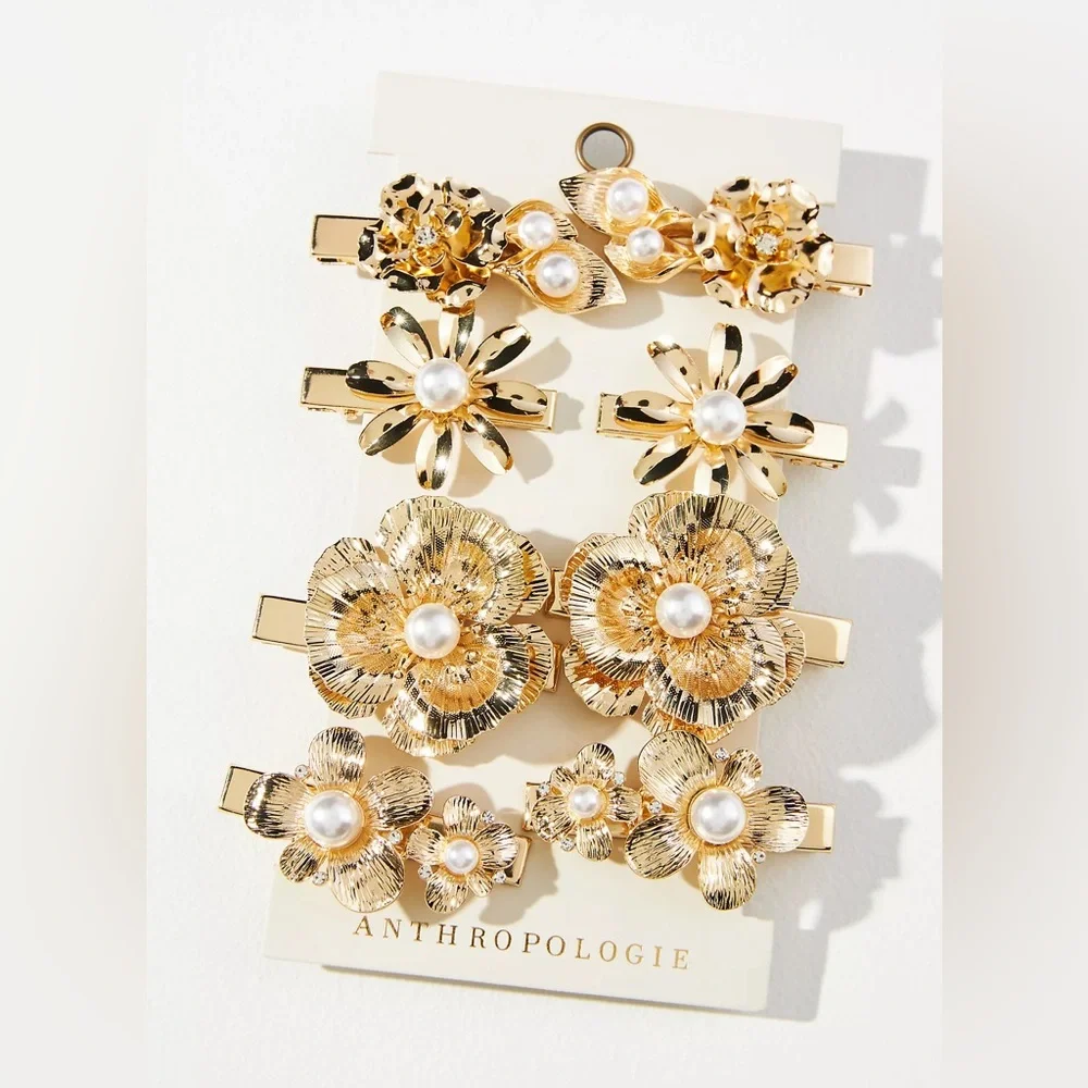 New🌟Anthropologie -Gold Floral pearl Hair Clips